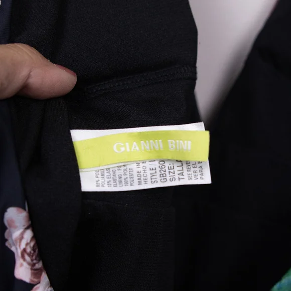 Gianni Bini black floral plunging neckline one piece bathing suit-L - Picture 3 of 6